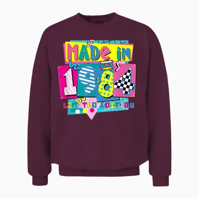 Retro 1984 Birthday Gift 40 Years Costume 80s T-Shirt, Black, S Unisex Sweatshirt - Maroon