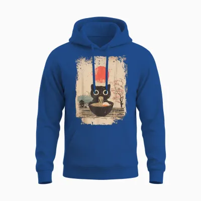 Lustige Kawaii Schwarze Katze Isst Ramen Nudeln Schüssel Unisex Hoodie - Royal