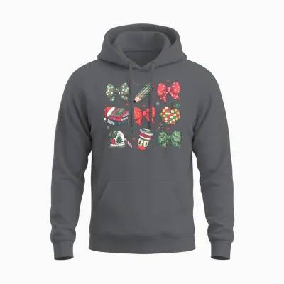 Coquette Bow Teacher Christmas Elementary School Xmas Winter Unisex Hoodie - Charcoal