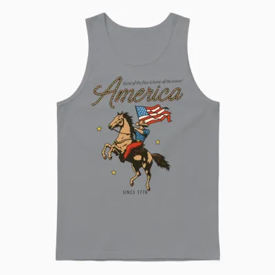 Western America Cowboy Waving American Flag Retro Unisex Tank Top - Sport Grey