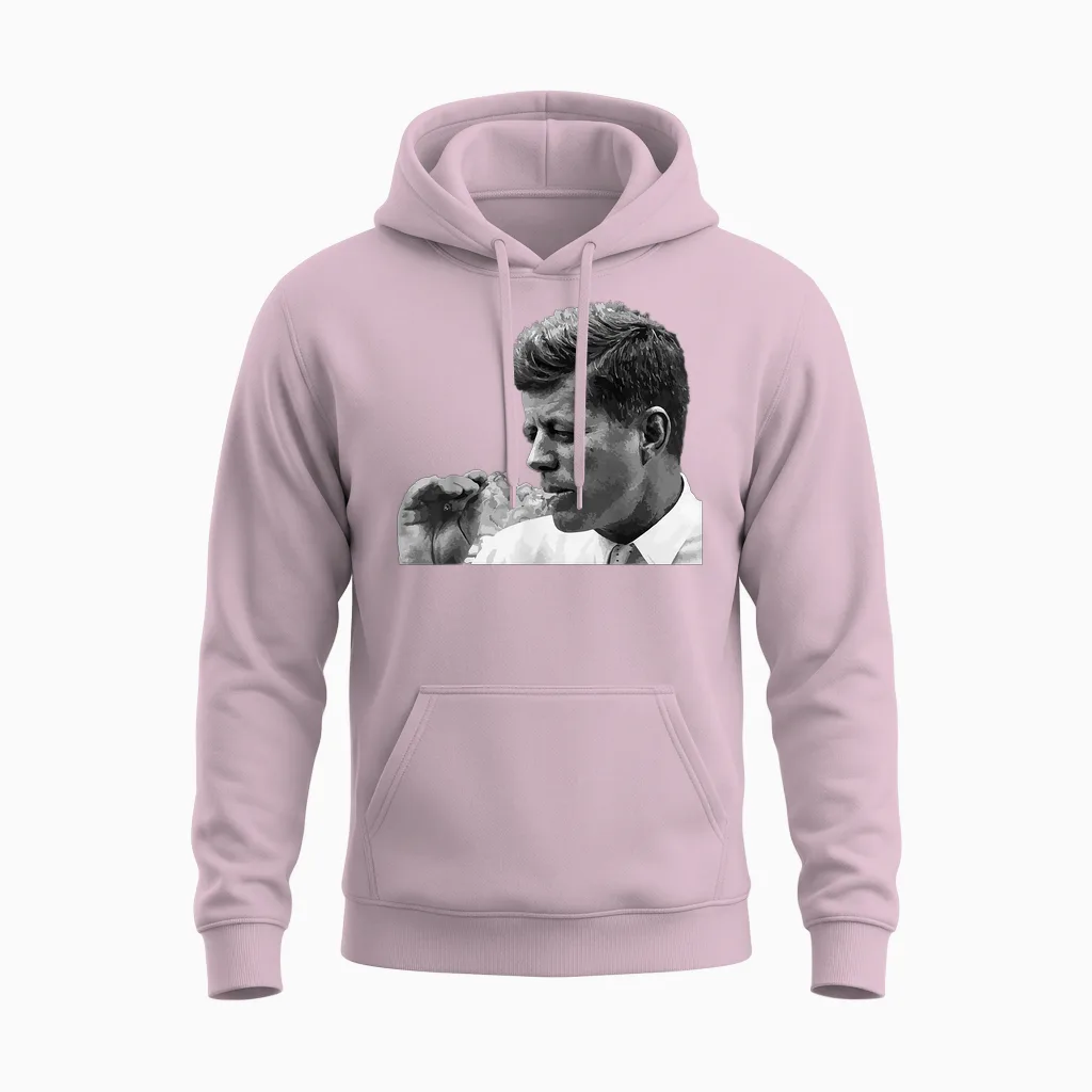 Jfk John F Kennedy Cigar Smoker T-Shirt, Black Unisex Hoodie in Light Pink