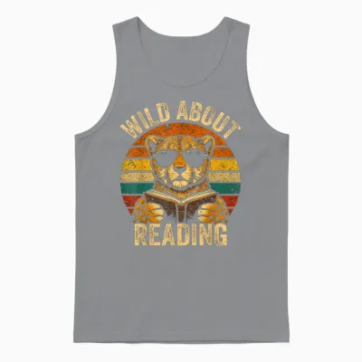Boys Animal Print Clothes Wild About Reading Cheetah Book Unisex Tank Top - Sport Grey