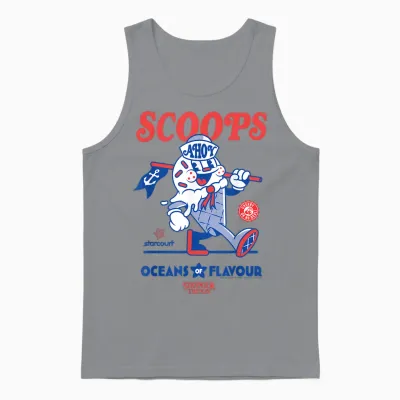 Stranger Things Scoops Ahoy Ice Cream Shop in Red/blue T-Shirt, White Unisex Tank Top - Sport Grey