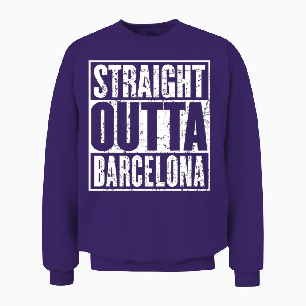 Straight Outta Barcelona Vintage Unisex Sweatshirt in Purple