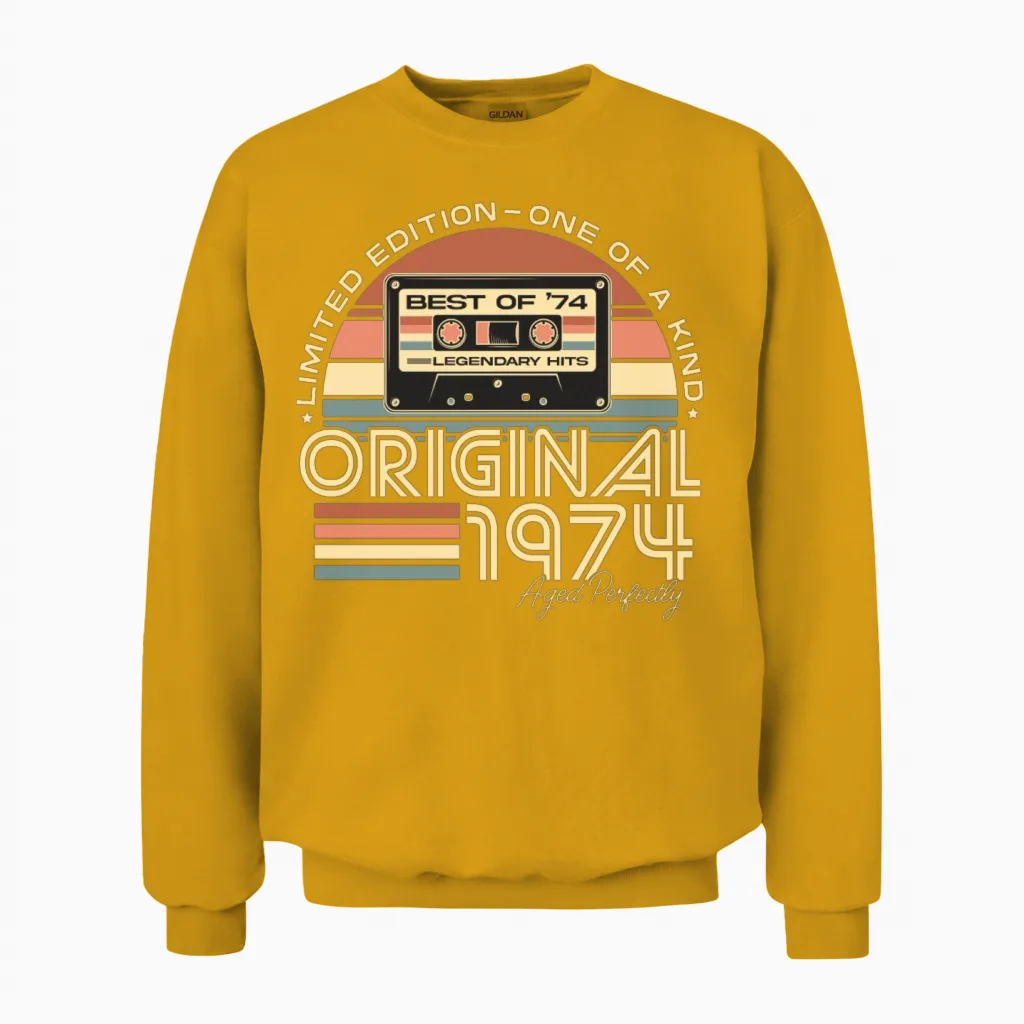 Vintage 1974 Retro 50th Birthday Present Unisex Sweatshirt in Gold