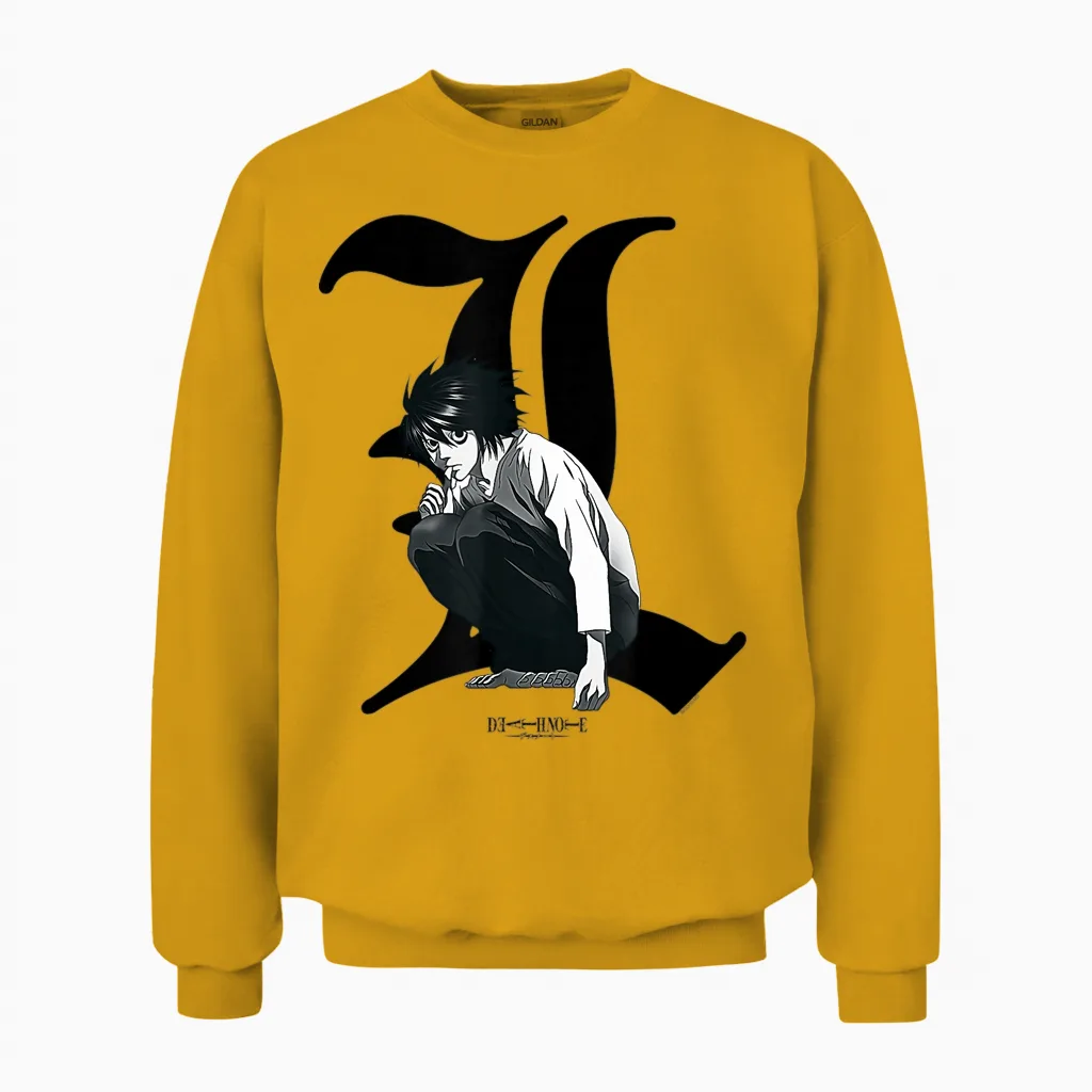 Death Note Old English L Anime Unisex Sweatshirt in Gold