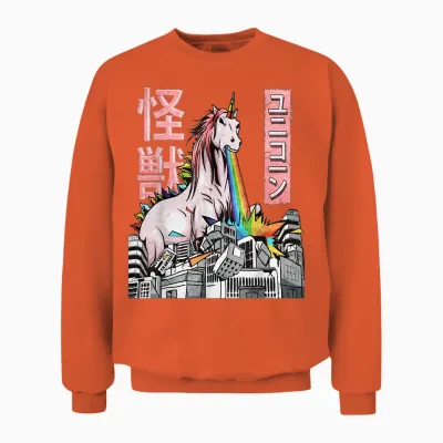 Japanese Kaiju Clothes - Japanische Kleidung: Kaiju Unicorn Japanese Monster Anime Merch Manga T-Shirt (black, Small, Unisex, Short Sleeve, T-Shirt, Anime, Casual, Men, Boys) Unisex Sweatshirt - Orange