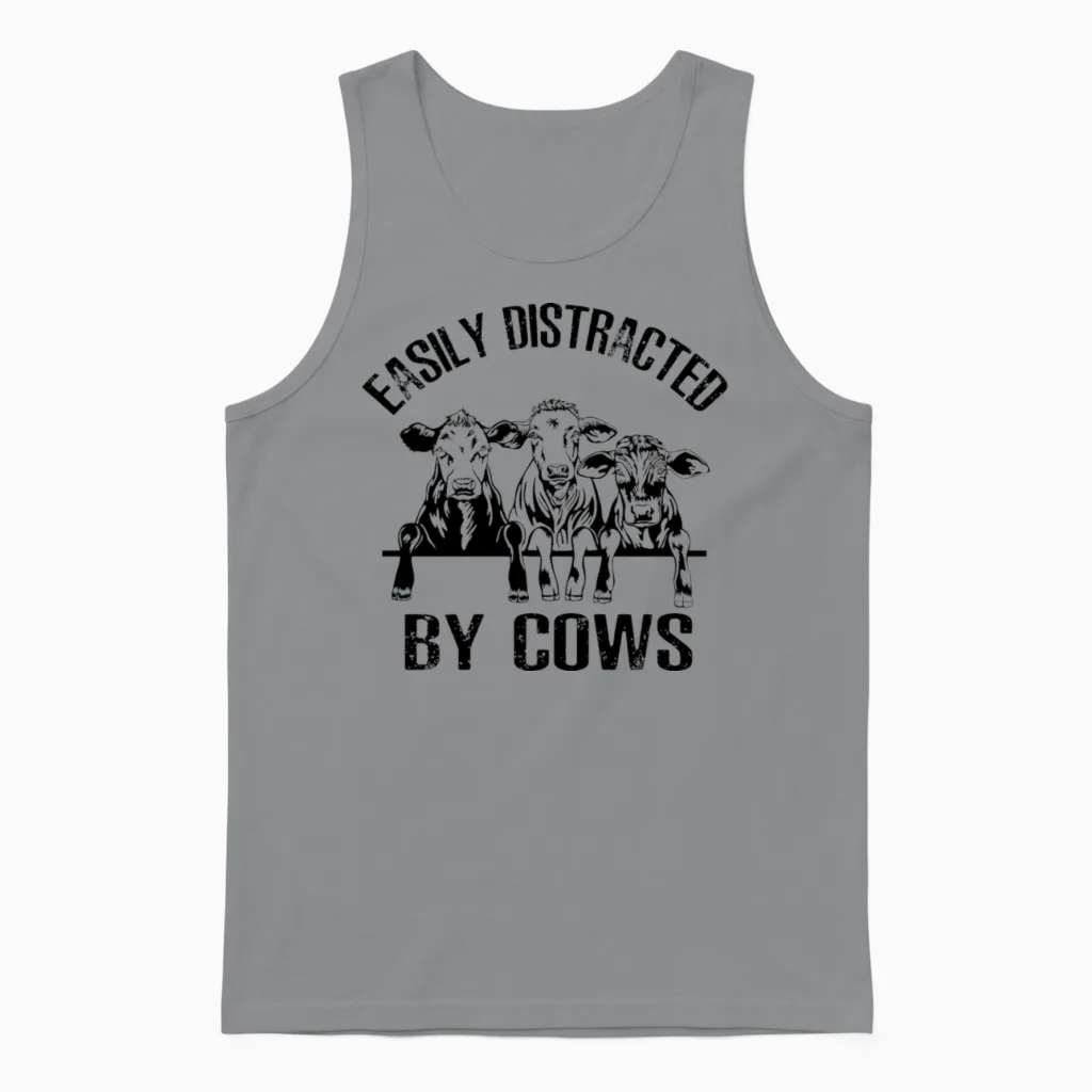 Easily Distracted by Cows - Farm & Country Unisex Tank Top in Sport Grey