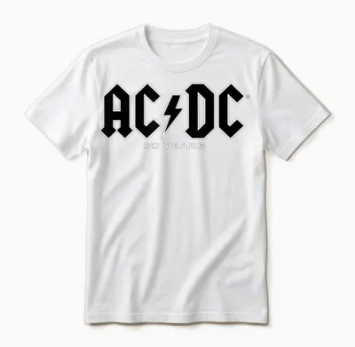 Ac/dc - History of Logos 50 Years T-Shirt, Black, S Unisex T-Shirt - White