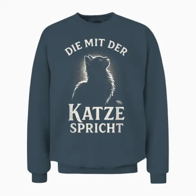 Die Mit Der Katze Spricht - Katzen Spruch Unisex Sweatshirt - Dark Heather
