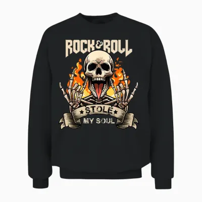Rock & Roll Concert Retro Vintage Rock and Roll Stole My Soul T-Shirt, Black, S Unisex Sweatshirt - Black