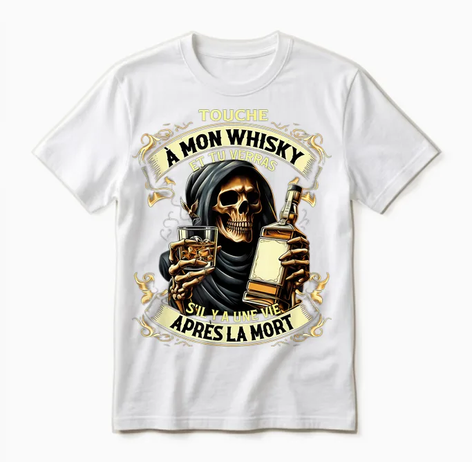 Touch My Whiskey and You'll See if There's Life After T-Shirt, Black, S Unisex T-Shirt in White