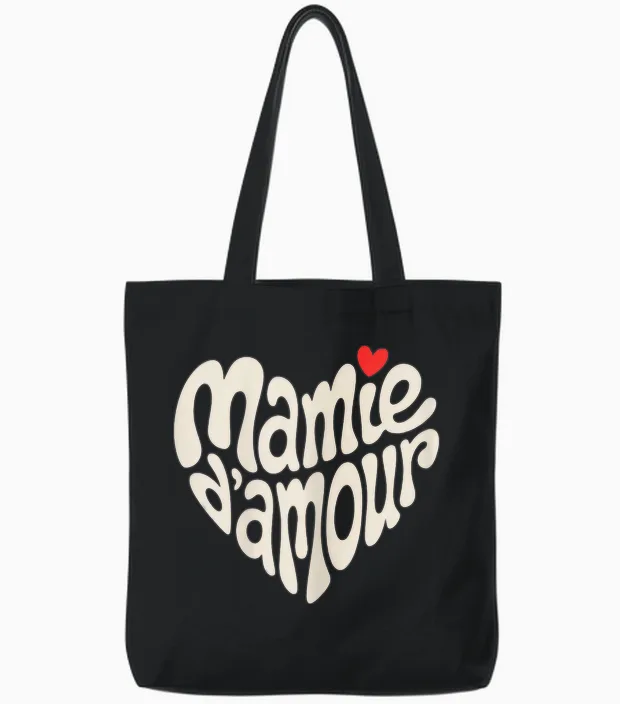 Mamie D'amour Forme De Coeur Cadeau FĂȘte Des Grands MĂšres Tote Bags in Black