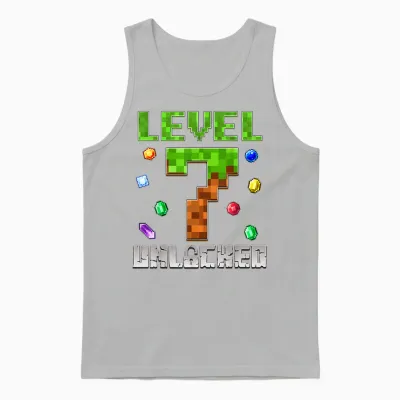 Birthday Boy Level 7 Unlocked 7th Birthday Game Pixel Unisex Tank Top - Ash