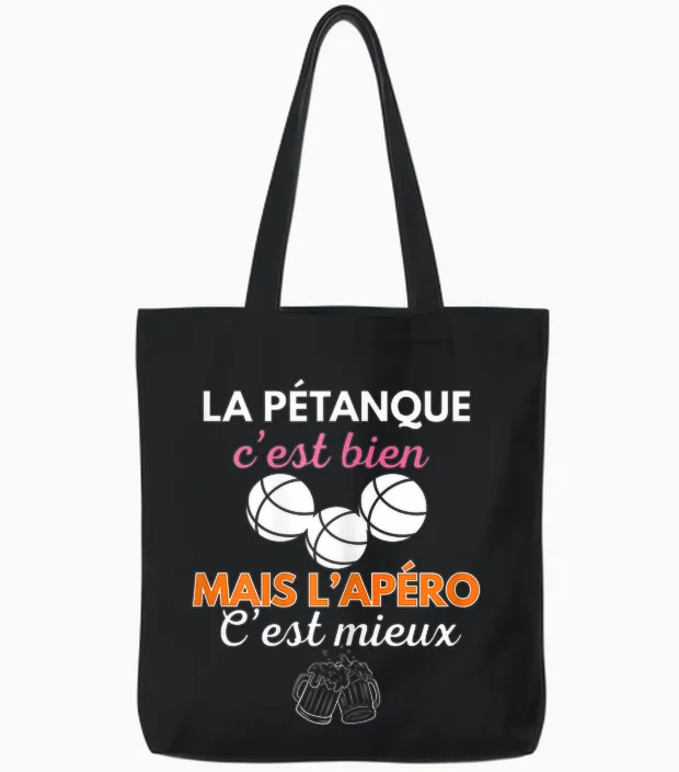 PĂ©tanque ApĂ©ro Humour Femme Cadeau Bouliste FĂȘte MĂšres Tote Bags in Black