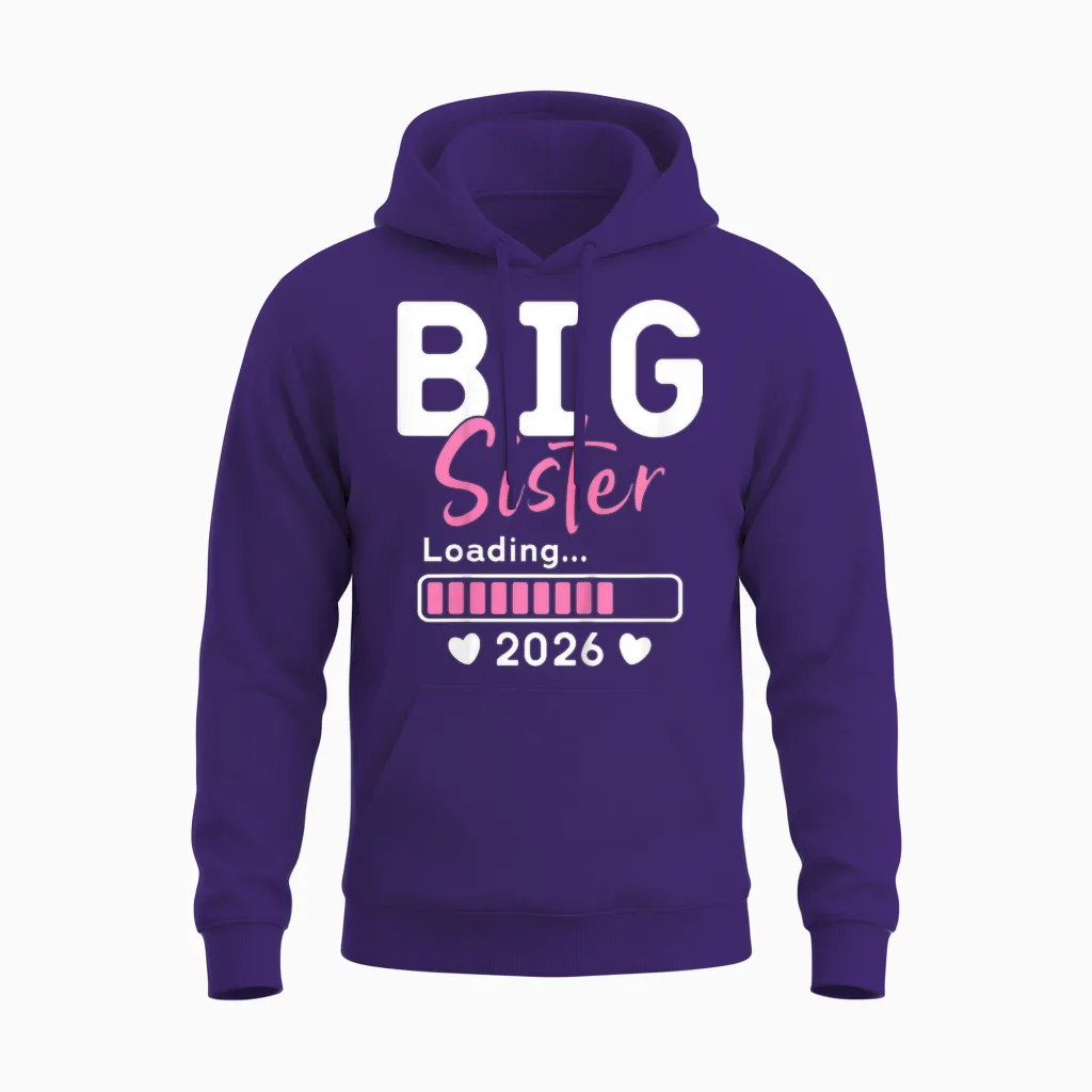 Big Sister Loading 2026, Befördert Zur Big Sister 2026 Unisex Hoodie in Purple