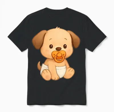 Cute Puppy in Diapers Unisex T-Shirt - Black