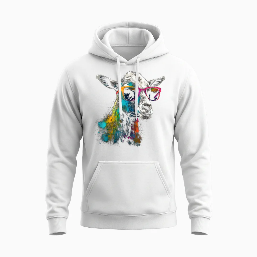 Ziegenliebhaber Kunstwerk Sonnenbrille | Bunte Tiermotiv Ziege Unisex Hoodie in White