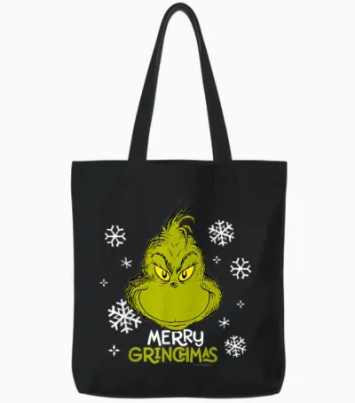 Grinch Merry Grinchmas Snowflakes Tote Bags - Black