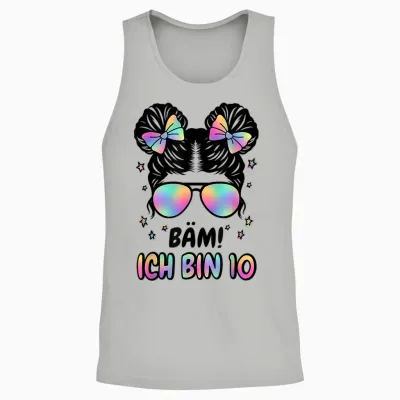 10th Birthday Girl Messy Bun Bäm! Ich Bin 10 Unisex Tank Top - Ash