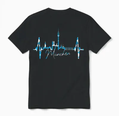 T-Shirt with German Text "münchen I Love Munich" Skyline Heartbeat, Black Unisex T-Shirt - Black
