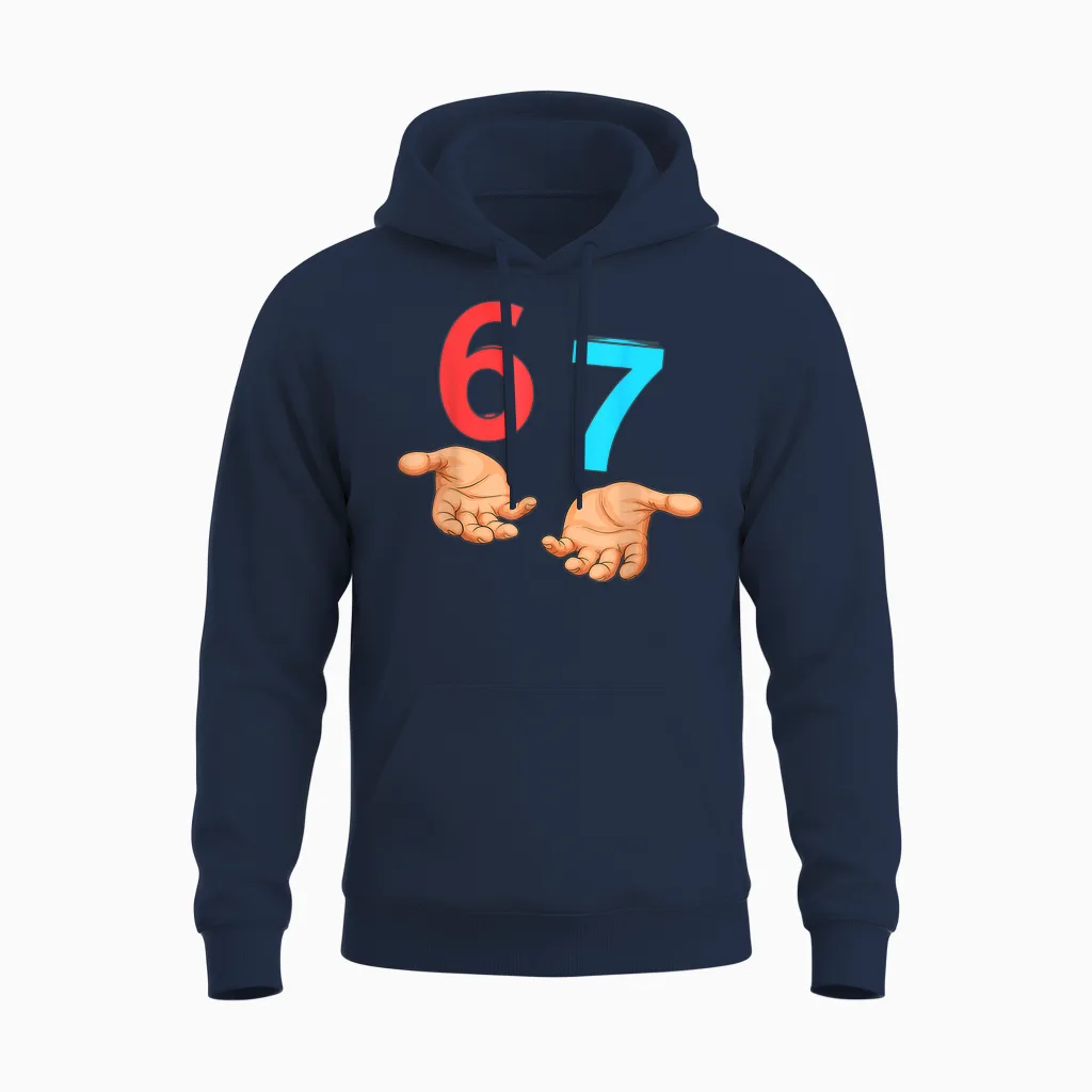 67 Six Seven 6 7 Kids 67 Teens Boys 6-7 Meme Hands 67 Funny Unisex Hoodie in Navy