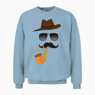 Cool Jazz Saxophone Player Face - Funny Music Desi Unisex Sweatshirt - Light Blue