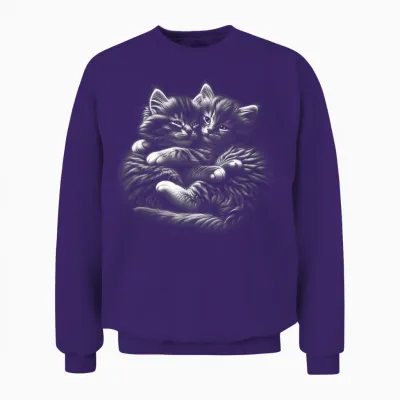 Myanimal - Your Favourite Animal Wear: Süße Umarmende Kätzchen Im Photorealistischen Zeichenstil T-Shirt Für Katzenliebhaber, Alle Altersgruppen - Unisex Erwachsene - Schwarz - S Unisex Sweatshirt - Purple