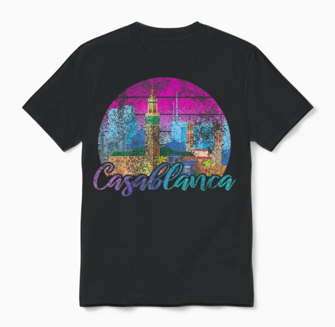 Vintage Casablanca Morocco Travel Retro Sunset Casablanca Unisex T-Shirt in Black