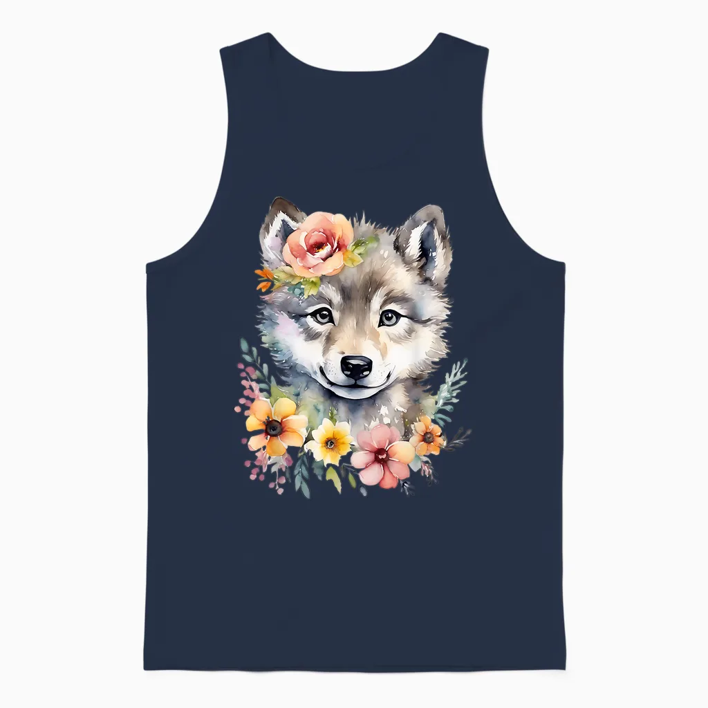 Cute Wolf Wolf Cub Wolf Motif Wolf Baby Cute Animal T-Shirt, White Unisex Tank Top in Navy