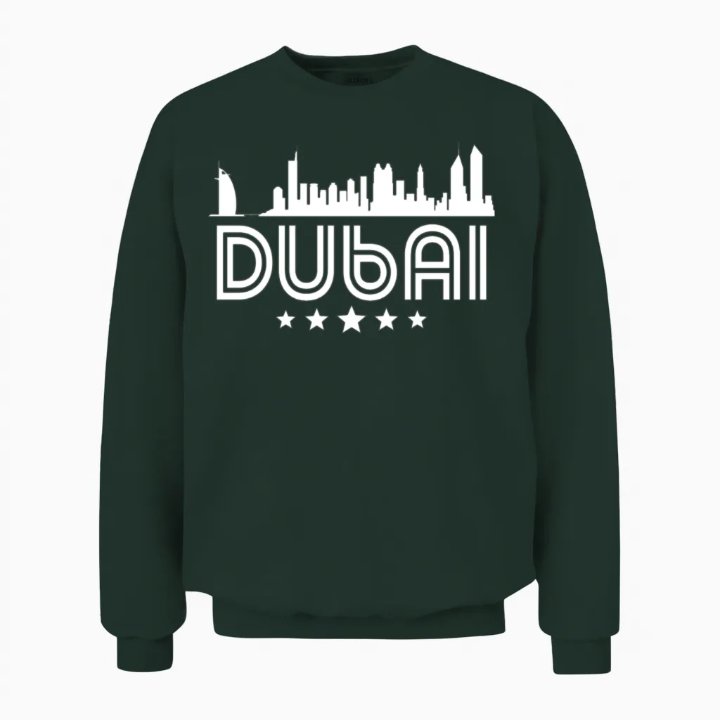 Retro Dubai Skyline Unisex Sweatshirt in Forest