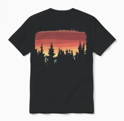 Retro Forest Panorama Sunset Unisex T-Shirt - Black