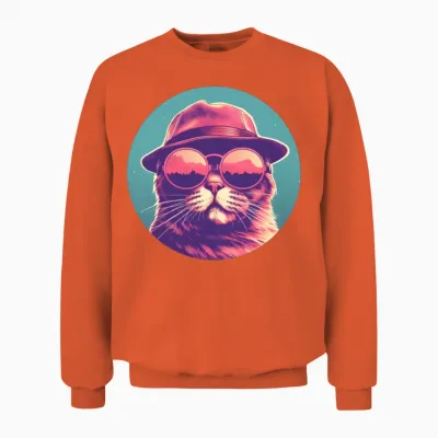 Retro Cat Lovers Style Unisex Sweatshirt - Orange