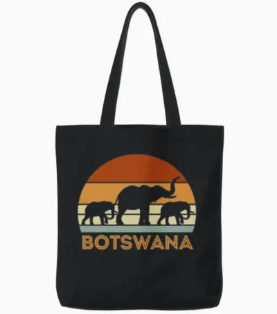 Botswana Elephant Retro Tote Bags - Black