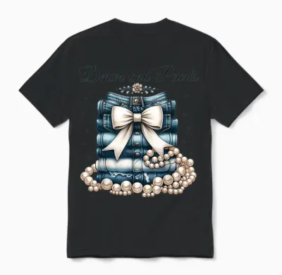 Pearls & Denim 2025 Outfit for Stylish Women Unisex T-Shirt - Black