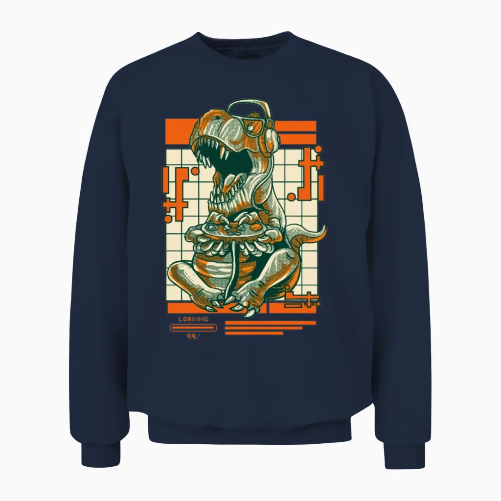 Retro T Rex Gamer Video Games Dinosaur Unisex Sweatshirt in Navy