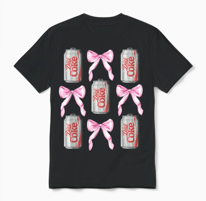 Coca-Cola Diet Coke & Pink Bows Collage Logo Vintage Unisex T-Shirt in Black