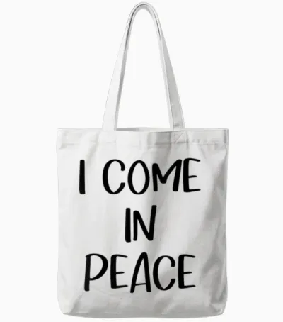 I Come in Peace I'm Peace Couple Matching Tote Bags - White