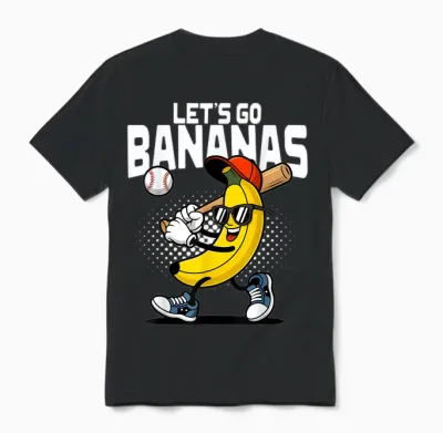 Let's Go Bananas Funny Banana Baseball Lover Banana Unisex T-Shirt - Black