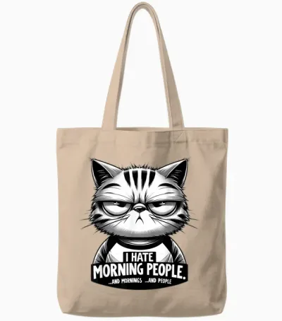 Katze - I Hate Morning People Morgenmuffel Funny Tote Bags - Natural