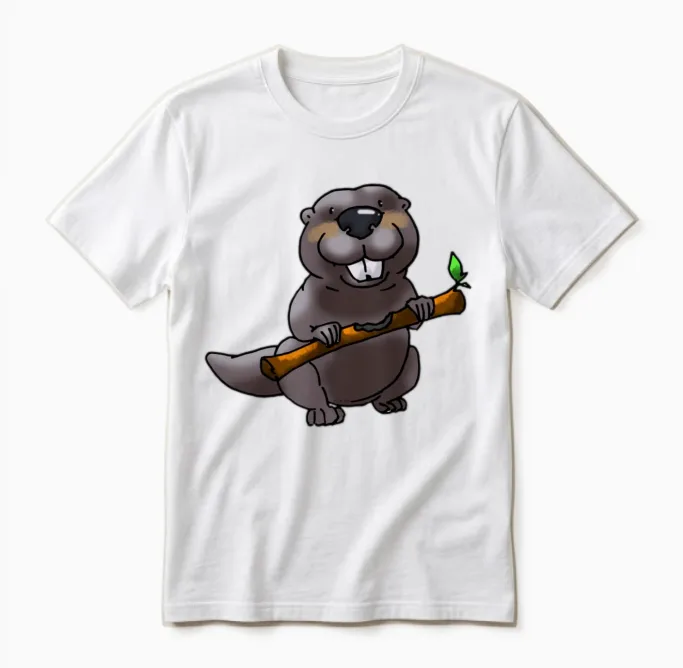 Funny Beaver Cartoon Unisex T-Shirt in White