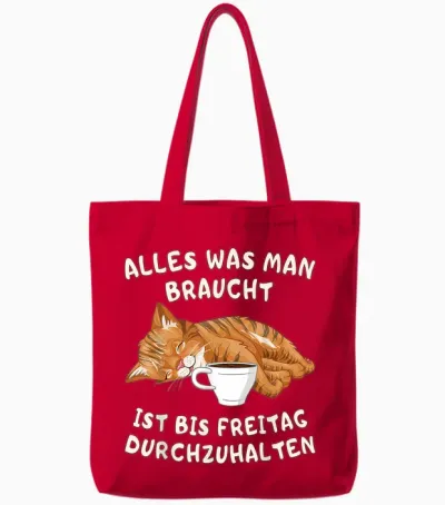 Müde Katze Mit Kaffee Lustiger Spruch über Arbeit Tote Bags - Red