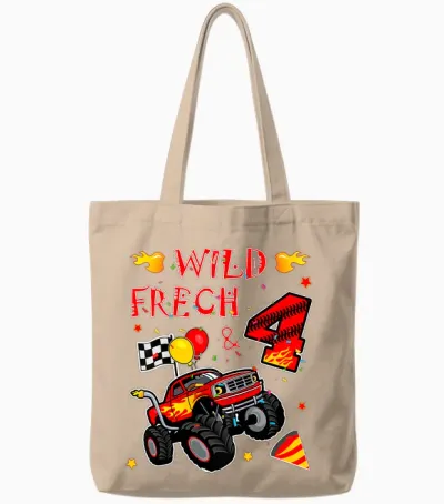 Children's Birthday Monster Truck - Wild Cheeky and Four - Boy 4 T-Shirt, Black Tote Bags - Natural