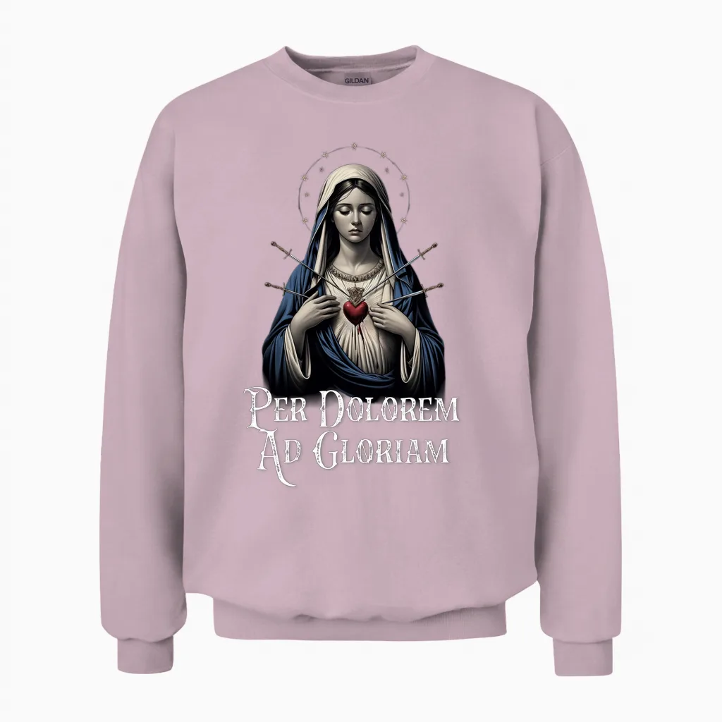 Mater Dolorosa Our Lady of Sorrows Jungfrau Maria Katholisch Langarmshirt Unisex Sweatshirt in Light Pink