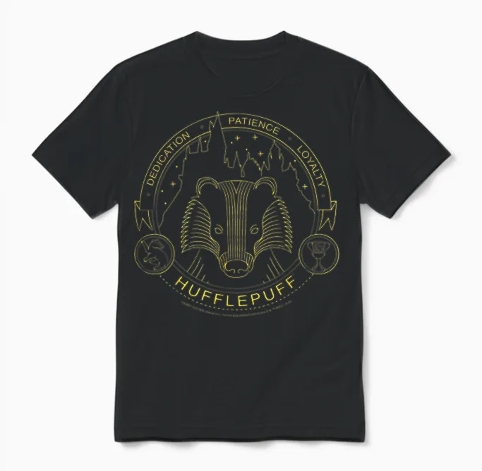 Harry Potter Hufflepuff Symbol Line Art Unisex T-Shirt in Black