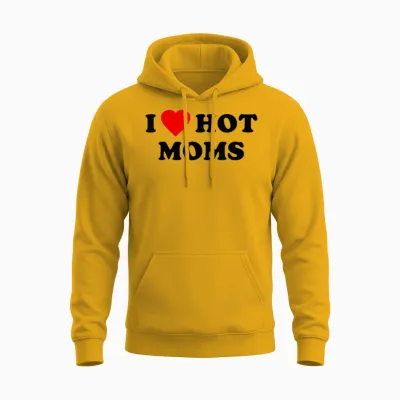 I Love Hot Moms T-Shirt I Heart Hot Moms T-Shirt, White Unisex Hoodie - Gold