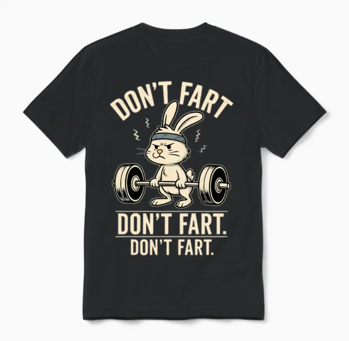 Funny Gym Bunny โ Donโt Fart Unisex T-Shirt in Black