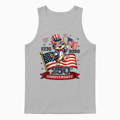 250 Anniversary Usa Patriotic Cat 4th of July 2026 Unisex Tank Top - Ash