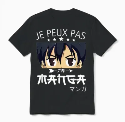 Je Peux Pas Jai Manga-Anime Humor Funny Manga T-Shirt, Black, S Unisex T-Shirt - Black