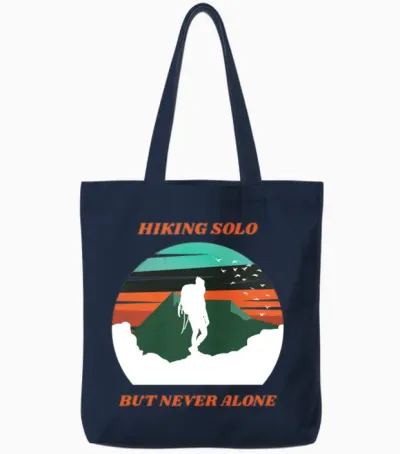 Hiking Solo but Never Alone Tote Bags - Navy